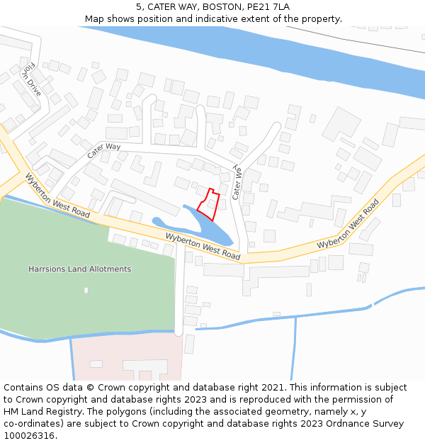 5, CATER WAY, BOSTON, PE21 7LA: Location map and indicative extent of plot
