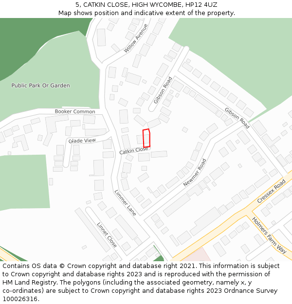 5, CATKIN CLOSE, HIGH WYCOMBE, HP12 4UZ: Location map and indicative extent of plot
