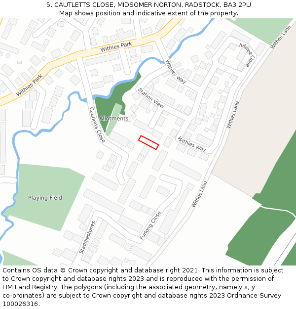 5, CAUTLETTS CLOSE, MIDSOMER NORTON, RADSTOCK, BA3 2PU: Location map and indicative extent of plot