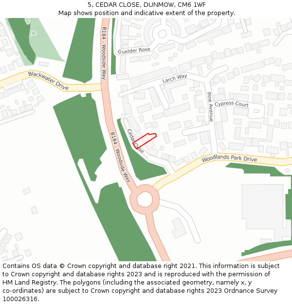 5, CEDAR CLOSE, DUNMOW, CM6 1WF: Location map and indicative extent of plot
