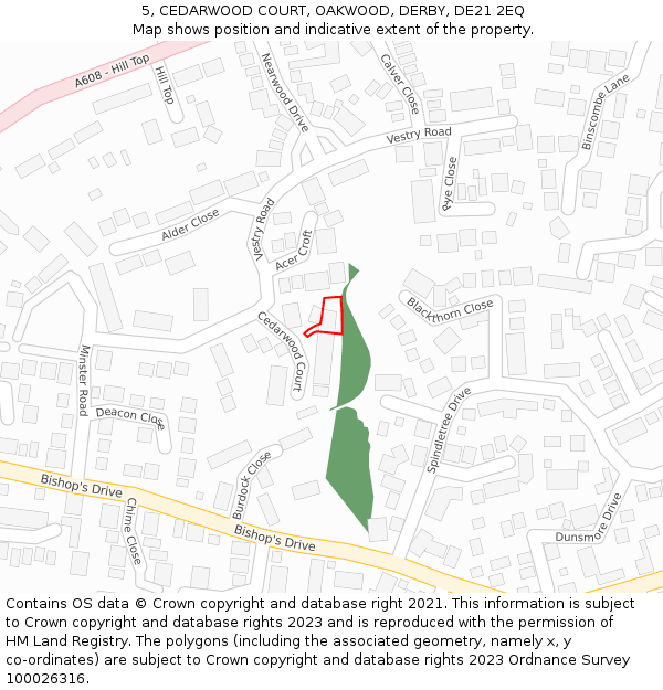 5, CEDARWOOD COURT, OAKWOOD, DERBY, DE21 2EQ: Location map and indicative extent of plot