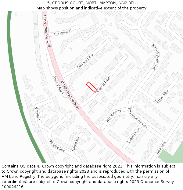 5, CEDRUS COURT, NORTHAMPTON, NN2 8EU: Location map and indicative extent of plot