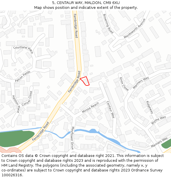 5, CENTAUR WAY, MALDON, CM9 6XU: Location map and indicative extent of plot