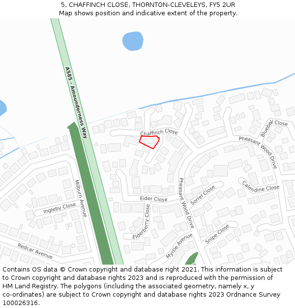 5, CHAFFINCH CLOSE, THORNTON-CLEVELEYS, FY5 2UR: Location map and indicative extent of plot