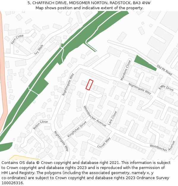 5, CHAFFINCH DRIVE, MIDSOMER NORTON, RADSTOCK, BA3 4NW: Location map and indicative extent of plot