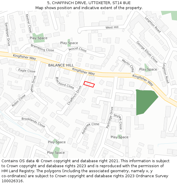 5, CHAFFINCH DRIVE, UTTOXETER, ST14 8UE: Location map and indicative extent of plot