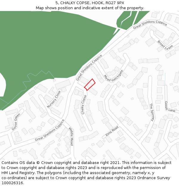 5, CHALKY COPSE, HOOK, RG27 9PX: Location map and indicative extent of plot