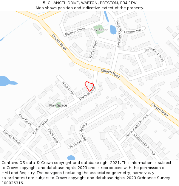 5, CHANCEL DRIVE, WARTON, PRESTON, PR4 1FW: Location map and indicative extent of plot