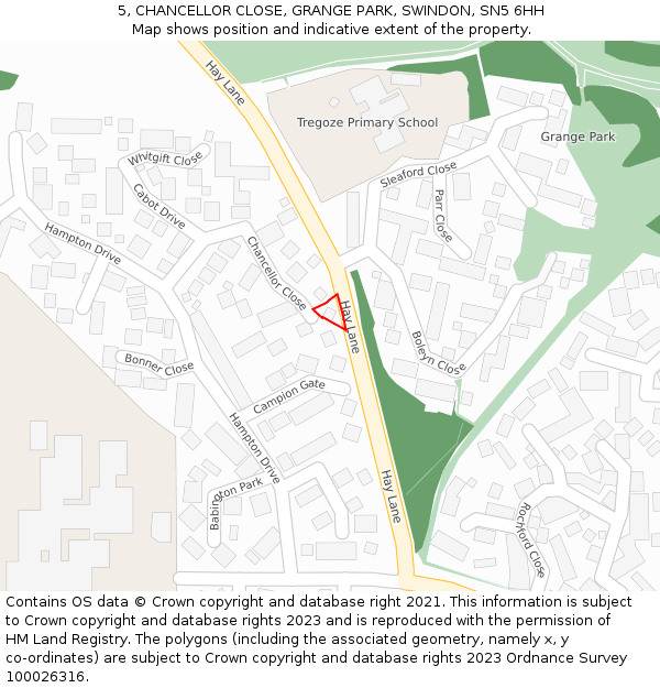 5, CHANCELLOR CLOSE, GRANGE PARK, SWINDON, SN5 6HH: Location map and indicative extent of plot