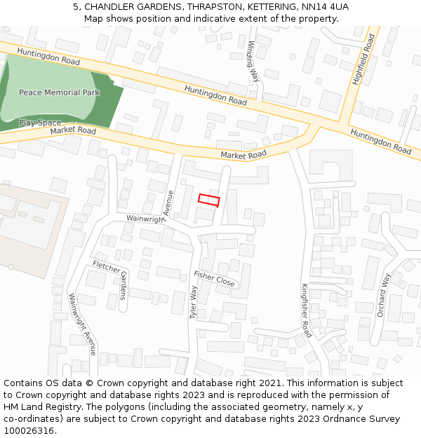 5, CHANDLER GARDENS, THRAPSTON, KETTERING, NN14 4UA: Location map and indicative extent of plot