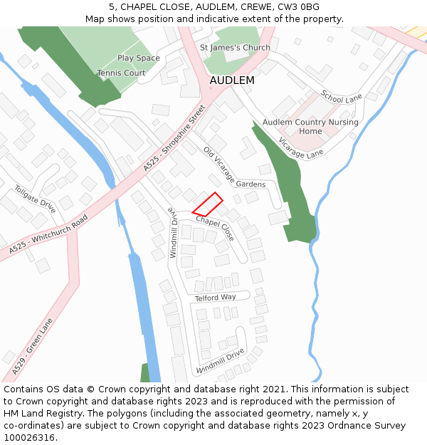 5, CHAPEL CLOSE, AUDLEM, CREWE, CW3 0BG: Location map and indicative extent of plot