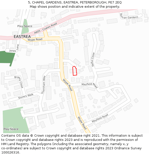 5, CHAPEL GARDENS, EASTREA, PETERBOROUGH, PE7 2EQ: Location map and indicative extent of plot