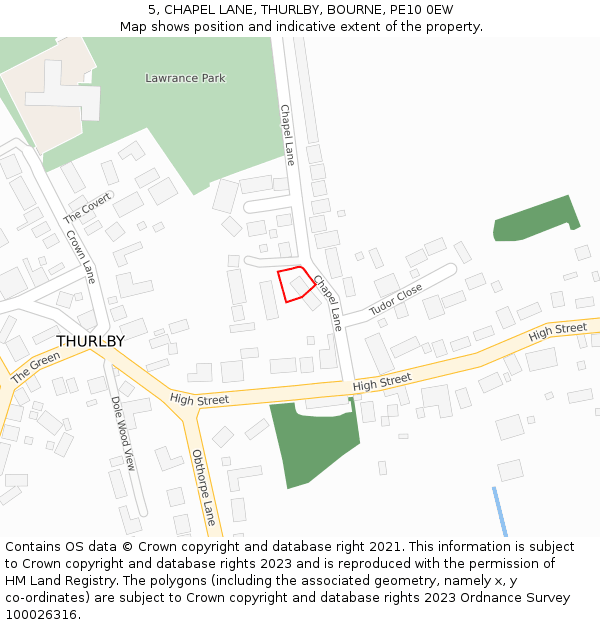 5, CHAPEL LANE, THURLBY, BOURNE, PE10 0EW: Location map and indicative extent of plot