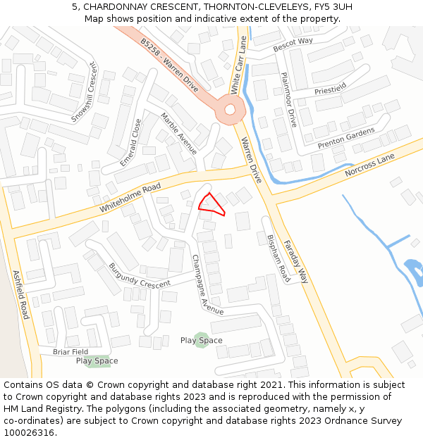 5, CHARDONNAY CRESCENT, THORNTON-CLEVELEYS, FY5 3UH: Location map and indicative extent of plot