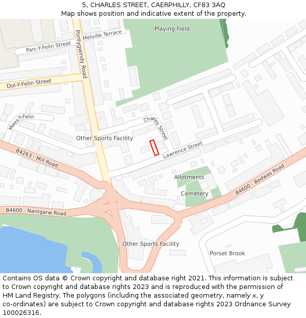 5, CHARLES STREET, CAERPHILLY, CF83 3AQ: Location map and indicative extent of plot
