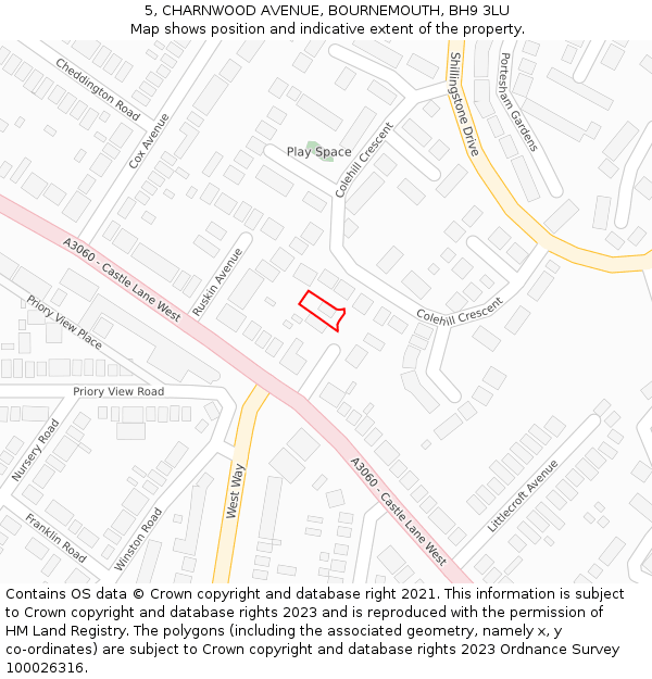5, CHARNWOOD AVENUE, BOURNEMOUTH, BH9 3LU: Location map and indicative extent of plot