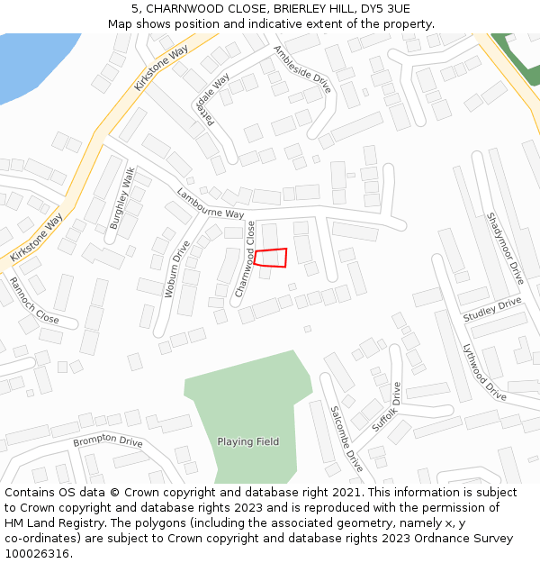 5, CHARNWOOD CLOSE, BRIERLEY HILL, DY5 3UE: Location map and indicative extent of plot