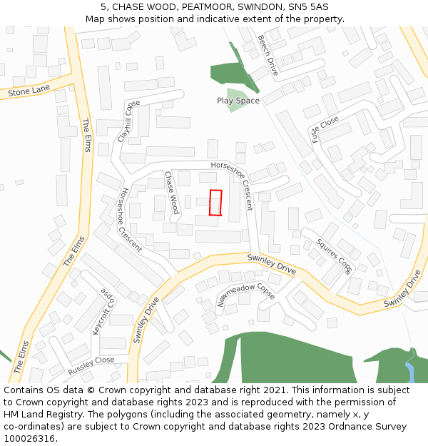 5, CHASE WOOD, PEATMOOR, SWINDON, SN5 5AS: Location map and indicative extent of plot