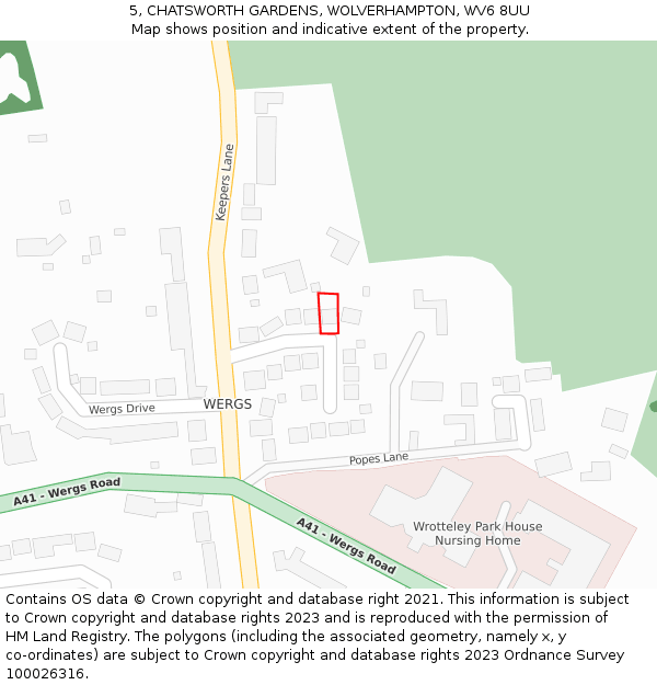5, CHATSWORTH GARDENS, WOLVERHAMPTON, WV6 8UU: Location map and indicative extent of plot