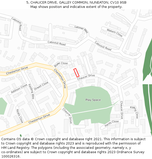 5, CHAUCER DRIVE, GALLEY COMMON, NUNEATON, CV10 9SB: Location map and indicative extent of plot