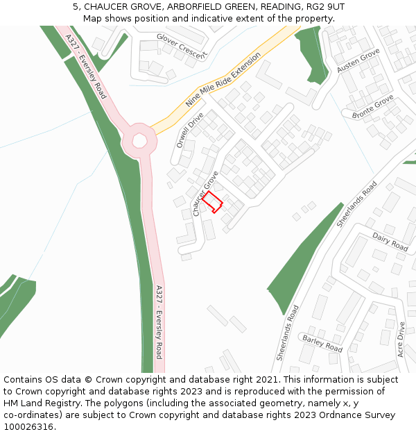 5, CHAUCER GROVE, ARBORFIELD GREEN, READING, RG2 9UT: Location map and indicative extent of plot