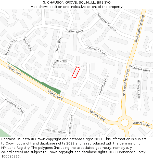 5, CHAUSON GROVE, SOLIHULL, B91 3YQ: Location map and indicative extent of plot