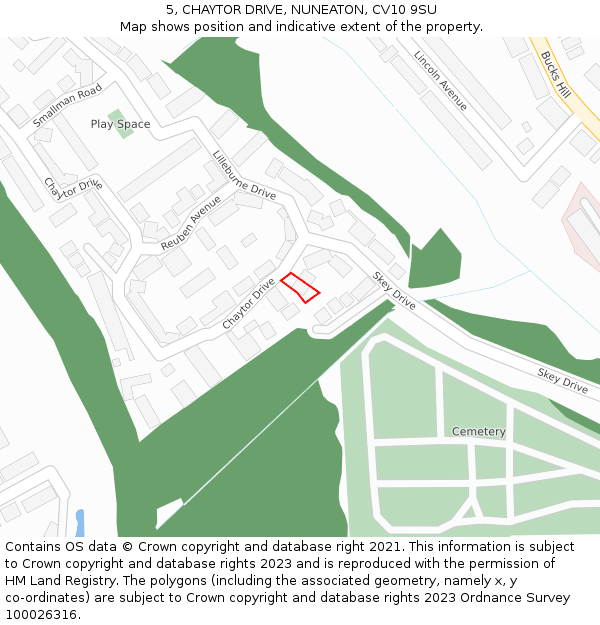 5, CHAYTOR DRIVE, NUNEATON, CV10 9SU: Location map and indicative extent of plot