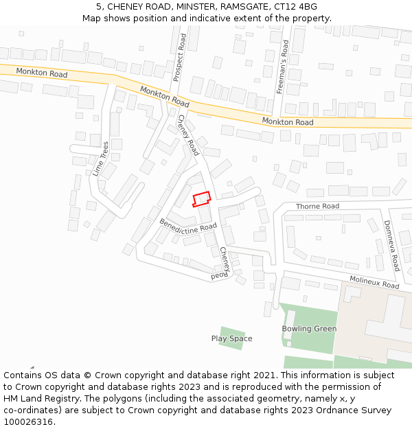 5, CHENEY ROAD, MINSTER, RAMSGATE, CT12 4BG: Location map and indicative extent of plot