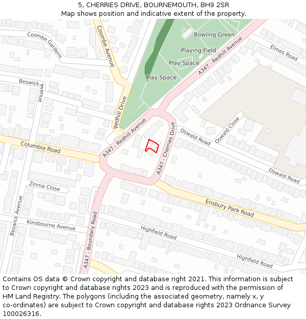 5, CHERRIES DRIVE, BOURNEMOUTH, BH9 2SR: Location map and indicative extent of plot