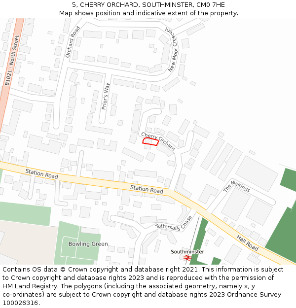 5, CHERRY ORCHARD, SOUTHMINSTER, CM0 7HE: Location map and indicative extent of plot