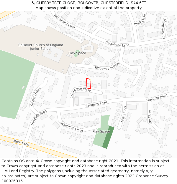 5, CHERRY TREE CLOSE, BOLSOVER, CHESTERFIELD, S44 6ET: Location map and indicative extent of plot
