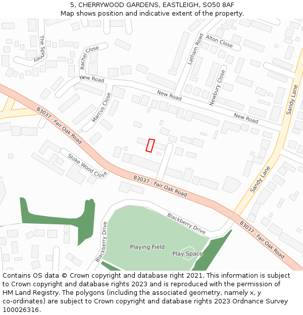 5, CHERRYWOOD GARDENS, EASTLEIGH, SO50 8AF: Location map and indicative extent of plot