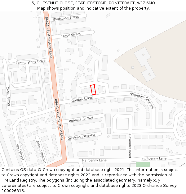 5, CHESTNUT CLOSE, FEATHERSTONE, PONTEFRACT, WF7 6NQ: Location map and indicative extent of plot