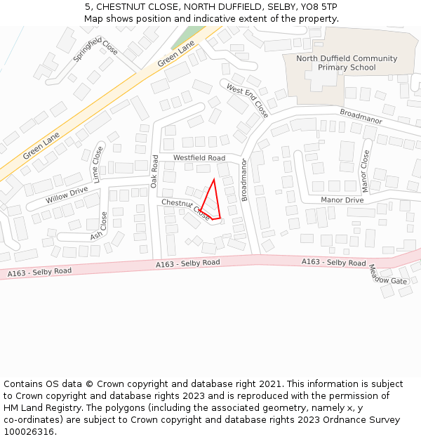 5, CHESTNUT CLOSE, NORTH DUFFIELD, SELBY, YO8 5TP: Location map and indicative extent of plot