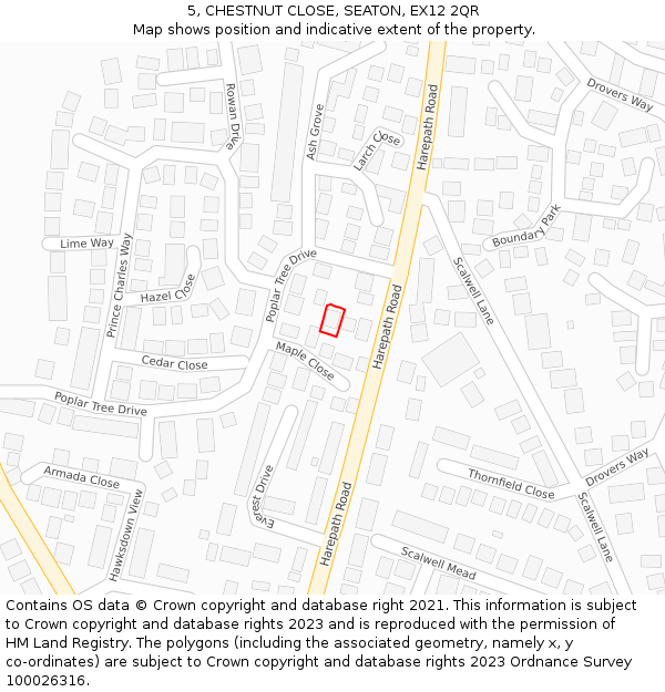 5, CHESTNUT CLOSE, SEATON, EX12 2QR: Location map and indicative extent of plot