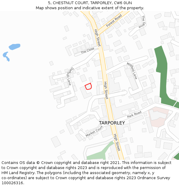 5, CHESTNUT COURT, TARPORLEY, CW6 0UN: Location map and indicative extent of plot