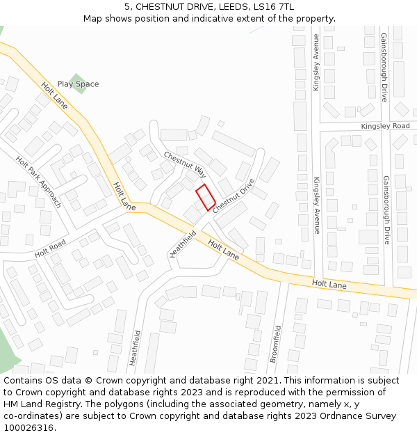 5, CHESTNUT DRIVE, LEEDS, LS16 7TL: Location map and indicative extent of plot