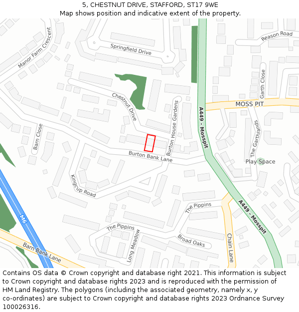 5, CHESTNUT DRIVE, STAFFORD, ST17 9WE: Location map and indicative extent of plot