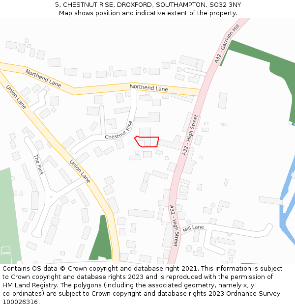 5, CHESTNUT RISE, DROXFORD, SOUTHAMPTON, SO32 3NY: Location map and indicative extent of plot