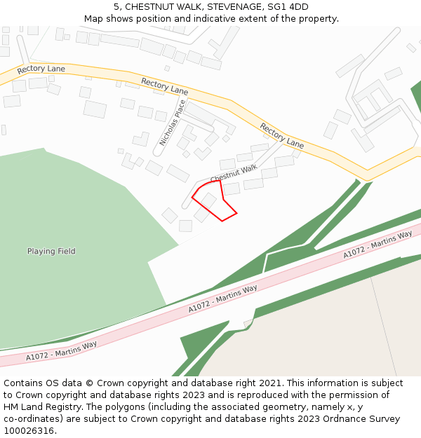 5, CHESTNUT WALK, STEVENAGE, SG1 4DD: Location map and indicative extent of plot