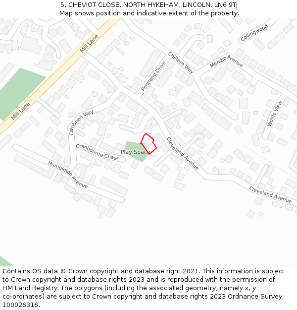 5, CHEVIOT CLOSE, NORTH HYKEHAM, LINCOLN, LN6 9TJ: Location map and indicative extent of plot
