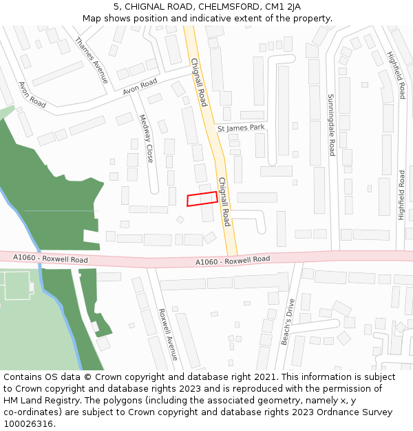 5, CHIGNAL ROAD, CHELMSFORD, CM1 2JA: Location map and indicative extent of plot