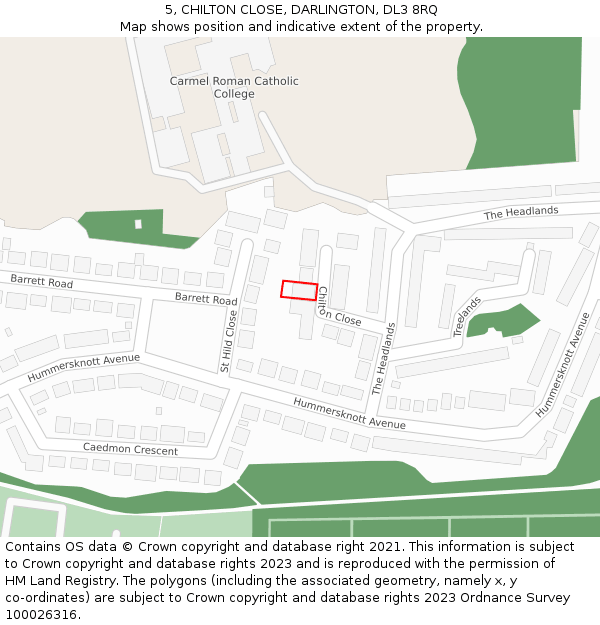 5, CHILTON CLOSE, DARLINGTON, DL3 8RQ: Location map and indicative extent of plot
