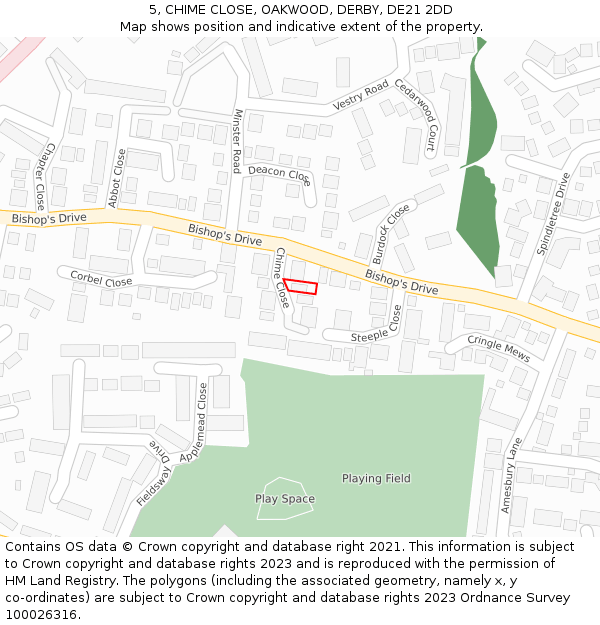5, CHIME CLOSE, OAKWOOD, DERBY, DE21 2DD: Location map and indicative extent of plot