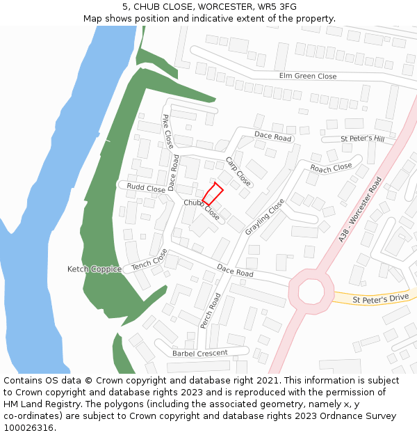 5, CHUB CLOSE, WORCESTER, WR5 3FG: Location map and indicative extent of plot