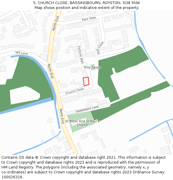 5, CHURCH CLOSE, BASSINGBOURN, ROYSTON, SG8 5NW: Location map and indicative extent of plot