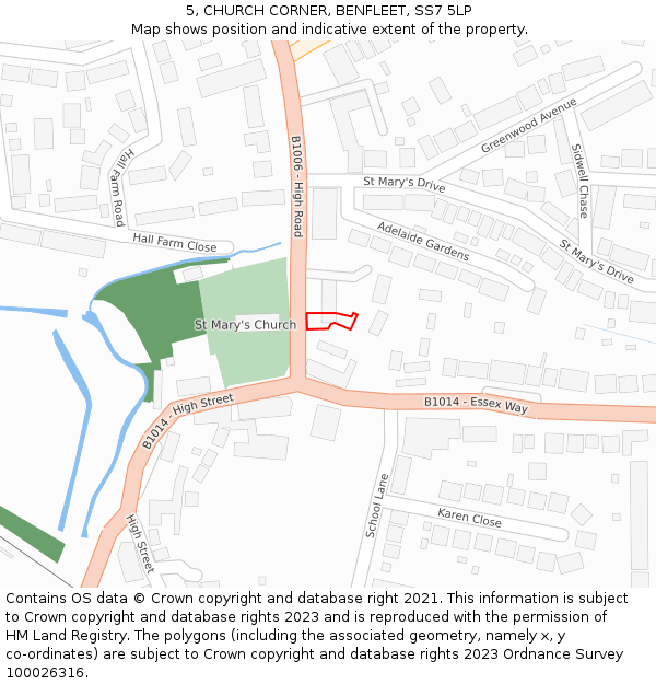 5, CHURCH CORNER, BENFLEET, SS7 5LP: Location map and indicative extent of plot