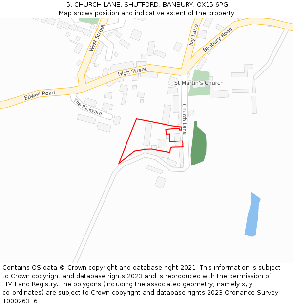 5, CHURCH LANE, SHUTFORD, BANBURY, OX15 6PG: Location map and indicative extent of plot