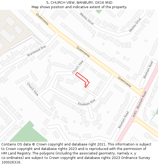 5, CHURCH VIEW, BANBURY, OX16 9ND: Location map and indicative extent of plot