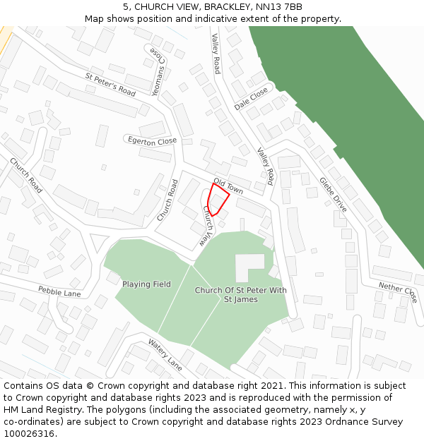 5, CHURCH VIEW, BRACKLEY, NN13 7BB: Location map and indicative extent of plot